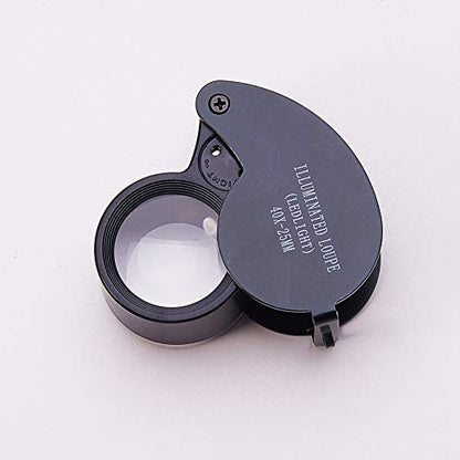 Othmro 1Pcs 40X Magnifying Glass with Light, Diameter 0.98inch Metal LED Illuminated Jewelry Magnifier, Pocket Folding Magnifying Glass, Round Mini Microscope Jewelers Eye Loupe Gauge for Stamps Black - color: B 40x/25mm