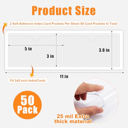 TOTiyea Clear Adhesive Pockets 50 Pack 3"×5",Strong Adhesive Backing - size: 3'' x 5'', style: 50 Pack