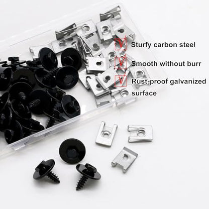 weideer 50PCS M4.8 Universal Fender Liner Screw U Nut Kit,Engine Splash Shield Hex Head Screw U Clips,Automotive Body Screws Clips (25sets) K-200-25PCS - color: SV-M4.8
