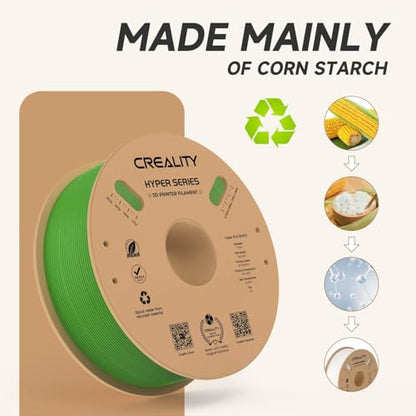 Official CREALITY Hyper PLA Filament 1.75mm, High Speed PLA 30-600mm/s Rapid 3D Printer Filament, Dimensional Accuracy +/-0.02mm, Stronger Toughness, Fit Most FDM 3D Printers，1KG(2.2lbs) Spool Green - color: Green