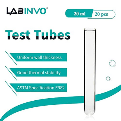 20ml Glass Test Tubes, Thickness 1.0-1.2,20x150mm, Round Bottom Pack of 20,IN-TTG20 - style: 20ml, pack of 20