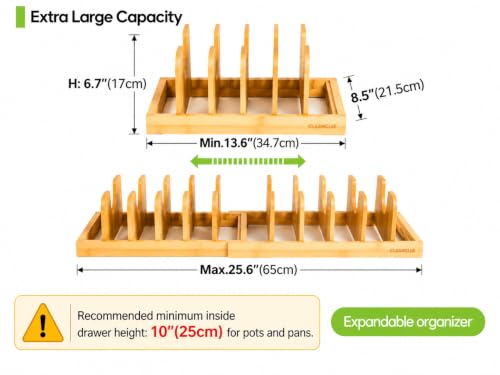 Pots and Pans Organizer under Cabinet Expandable Bamboo Pot Lid Holder Rack - color: Natural