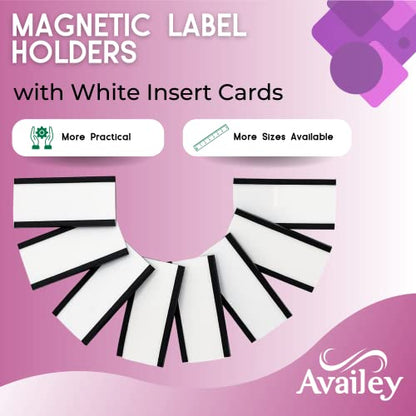 Availey 60 Pack Magnetic 'C' Channel Label Holders for Metal Racks and Shelves with Protective Films and Replacement Strips 2" x 1" - size: Magnetic Label Holders 2x1 inch