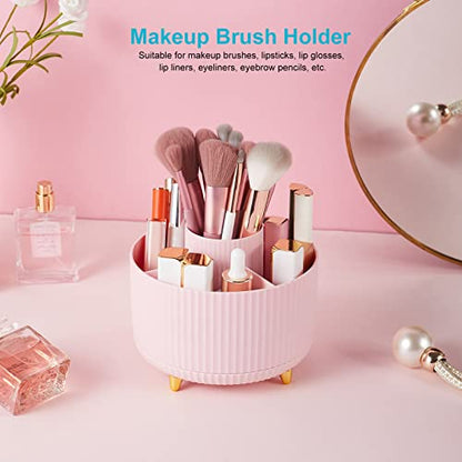 360 Degree Rotating Desk Pen/Pencil Holder, 5-Slot Organizer, Cute Pink Desk Accessory - color: Elegant Pink