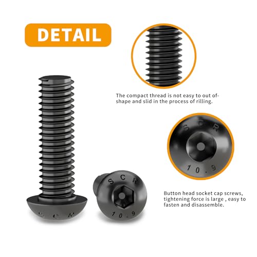 M6 x 8mm 12mm 16mm 20mm 25mm Button Head Socket Cap Screws Bolts, 10.9 Grade Alloy Steel, Metric Allen Hex Drive, Black Oxide Finish, Fully Threaded, Assortment Kit 50Pcs - size: Button Head M6x8, 12, 16, 20, 25mm(50pcs)