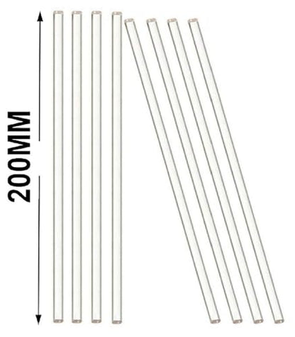 Pack of 8 Lab Glass Stirring Rod 8 inch (200mm) Length with Both Ends Round for Science, Lab, Kitchen, Science Education