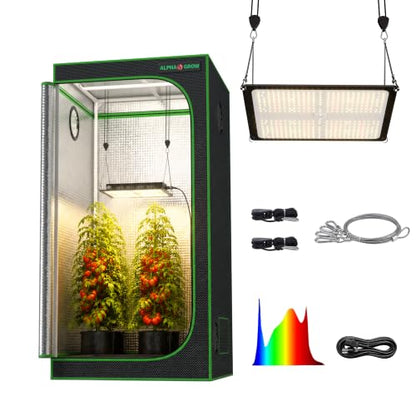 28x28 Grow Tent Kit with LED Grow Light, 28"x28"x63" 1680D Mylar Indoor Grow Tent Starter System with AG1000 100W Full Spectrum Dimmable Plant Light for Hydroponics, Herbs, Vegetables, Seedlings - size: 28" x 28" x 63"