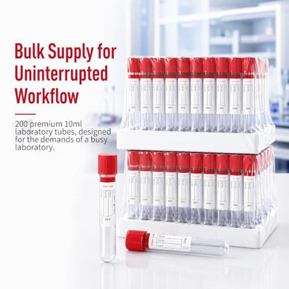 200 Pcs 10ml Plastic Test Tubes with Red Caps for Lab Use - color: Red-10ml-200