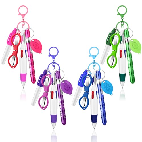24 pcs Nurse Pen Set Include Permanent Marker Pen Pen Lights for Nurses Retractable Ballpoint Pen Nursing Keychain Clip Foldable Scissors LED Flashlight Keychain for Nurses (Blue Green Pink Purple) - color: 4 Colors