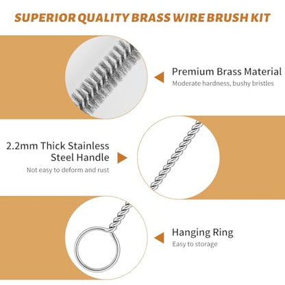 12-Pieces Brass Stainless Steel Wire Brush Set, 12" Long Wire Pipe Cleaner Engine Cleaning Brush Small Wire Brushes for Cleaning Tubes, Cylinders, Narrow Spaces, Auto Parts