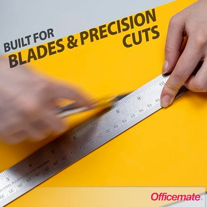 Officemate 15-Inch Flexible Stainless Steel Ruler, Metal Straight Edge Ruler with Cork Backing, 1/16 Inch and Metric Scale Markings, Tool for School, Office, Drafting, Crafts and Precision Cuts