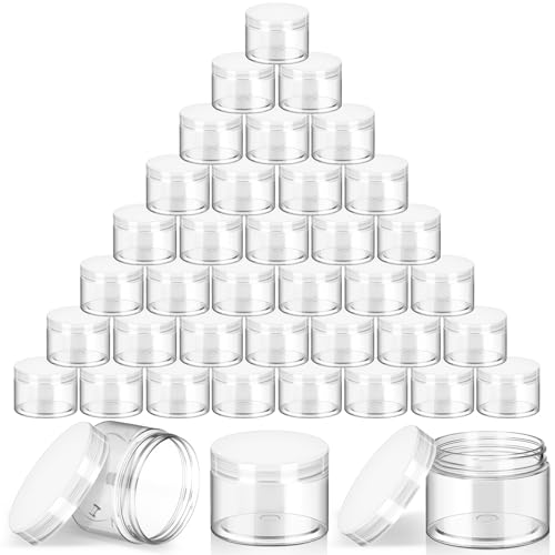 SATINIOR 36 Pieces 2 oz Plastic Jars with Lids Wide Mouth Airtight Reusable Container Acrylic Cosmetic Small Jars for Lotions Ointments Travel Toiletries Creams Make up Storage(Clear) - color: Clear, size: 2 oz