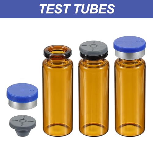 PATIKIL 15ml Sample Vials, 100 Pack Lab Empty Vials with Butyl Rubber Stopper Crimp Top Caps and Labels Borosilicate Glass Vial, Amber - color: Amber, size: 15ml