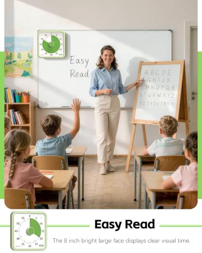 8-Inch Large Visual Timer for Kids 60-Minute Classroom Timer Magnetic - color: Green-green