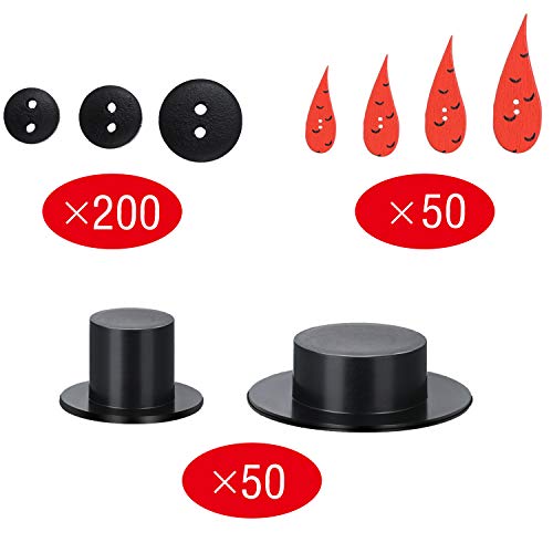 300 Pcs Christmas Snowman Ornament Set, Carrot Nose Black Hats Eyes Buttons