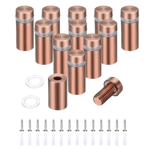 uxcell 12 Pcs 1/2" x 1-1/5" Standoff Screws Stainless Steel Wall Mount Sign Mounting Hardware Kit with 14pcs Screws for Hanging Acrylic Glass Signs Advertising Boards, Rose Gold - color: Rose Gold, size: 1/2" x 1-1/5"