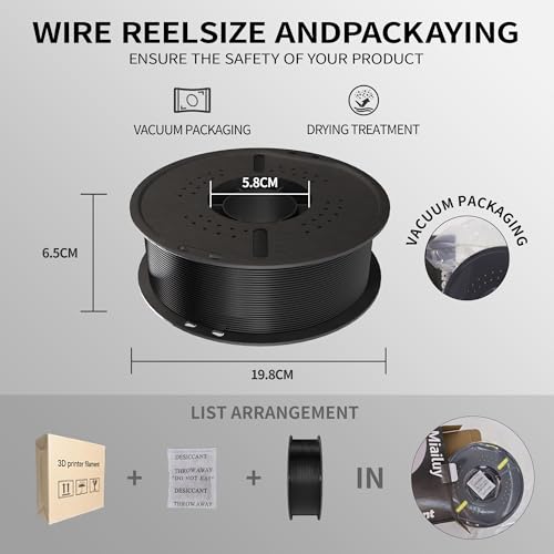 PLA+ Filament 1.75mm Black 1kg,Dimensional Accuracy +/- 0.02mm - color: Black