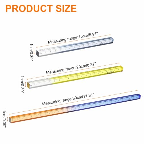 HARFINGTON 3pcs Acrylic Clear Straight Rulers 15/20/30cm Metric,3 Colors - color: Gray/Sky Blue/Blue-Oranger, size: 15/20/30cm