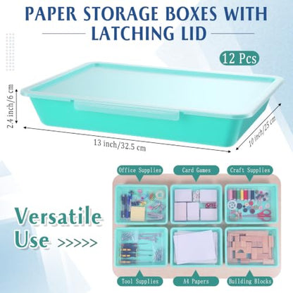 Tinlade 6 Pcs Classroom Paper Storage Bins with Lids, 13x10, Teal - color: Teal