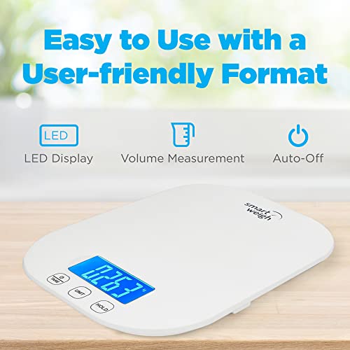 Smart Weigh White Digital Kitchen Scale, 11 lb x 1g, Baking & Meal Prep - color: White