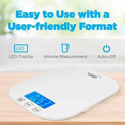 Smart Weigh White Digital Kitchen Scale, 11 lb x 1g, Baking & Meal Prep - color: White