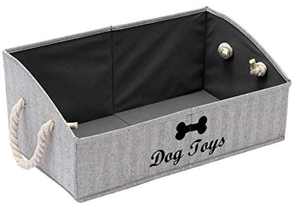 Geyecete Large Dog Toys Storage Bins-Foldable Fabric Trapezoid Organizer Boxes with Weave Rope Handle,Collapsible Basket for Shelves,Dog Apparel(Striped Gray-Dog) - color: Striped Gray