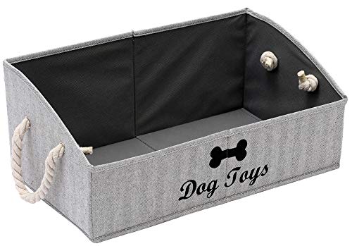 Geyecete Large Dog Toys Storage Bins-Foldable Fabric Trapezoid Organizer Boxes with Weave Rope Handle,Collapsible Basket for Shelves,Dog Apparel(Striped Gray-Dog) - color: Striped Gray