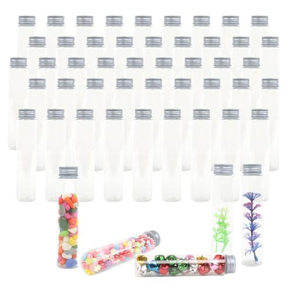 Plastic Test Tubes,50 Pack 115ml Test Tubes Flat Plastic Test Tubes Test Tubes with Screw Caps,30x150mm, Funnels Included, Large Reusable Containers for Bath Salt, Candy Storage, DIY Crafts (Silver)