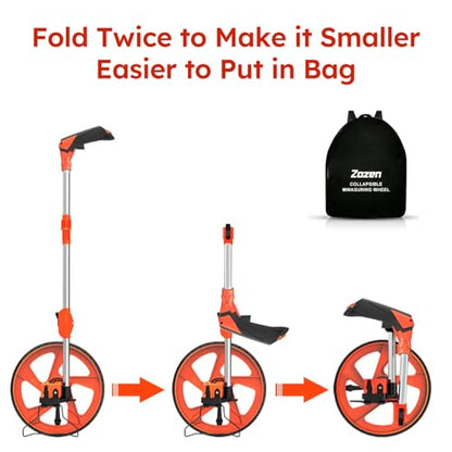 Zozen Measuring Wheel in Feet and Inches, Double Collapsible, 12.5" Orange - color: Orange