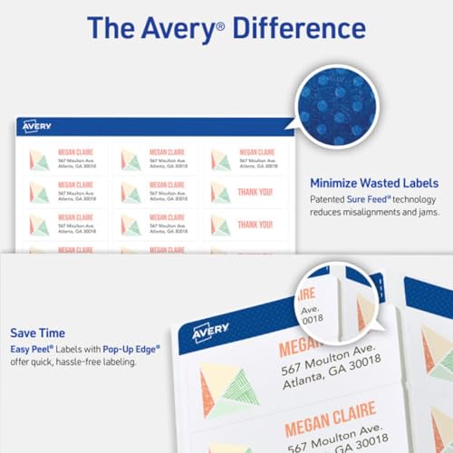 Avery Easy Peel Printable Address Labels, Sure Feed Technology, 1" x 2-5/8" Customizable Stickers, White, 750 Blank Mailing Labels, Great for Mailing, Shipping, and More (8160) - size: 1" x 2-5/8" (Pack of 1), style: Plain