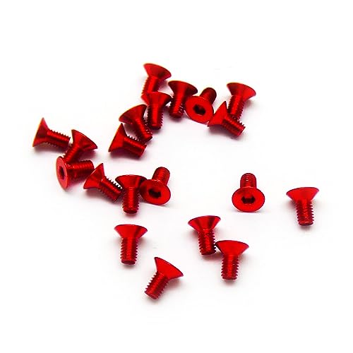 20pcs M3 Countersunk Screws 6063 Aluminum Hex Socket (Anodized Colors) (6mm / 10mm / 16mm / 20mm) (M3x6mm, Red) - color: Red, size: M3x6mm