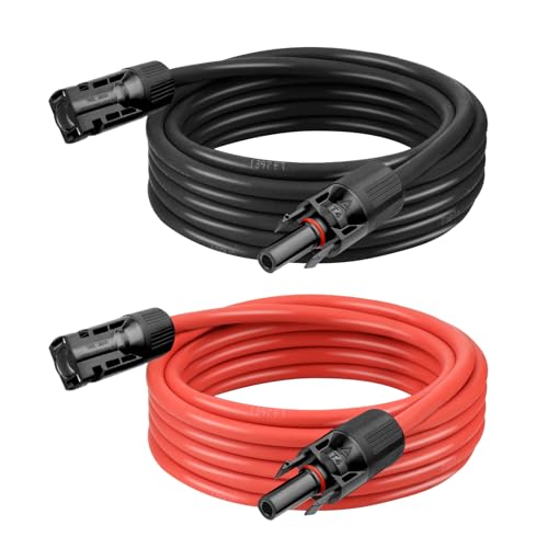10 AWG Solar Extension Cable 12FT Black + 12FT Red, Ultra Solar Panel Wire Male to Female Tinned Copper Wire for Automotive, RV, Boat, Outdoors - size: 10AWG 12FT