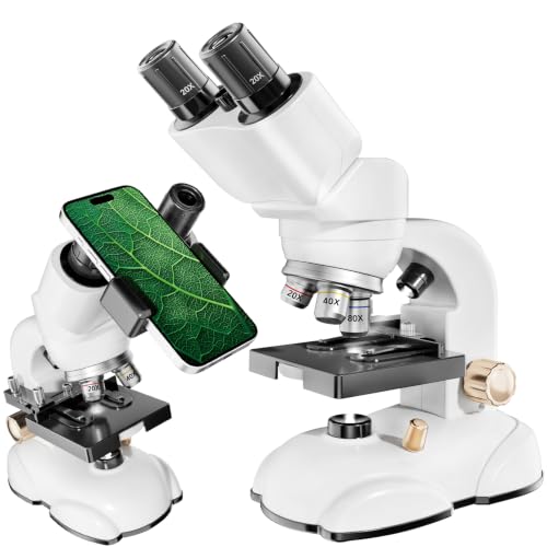 Microscope for Kids, Double Tube Double Mirror Microscope Kit LED 400X-1600X Magnification Kids Science Toys, Microscope Slides with Specimens for Kids,Students Microscope STEM Kit