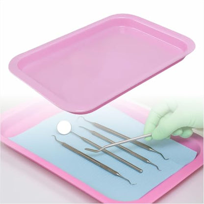Dental Procedure Tray - Autoclavable Flat Instrument Organizer for Clinics, Labs, and Offices, Reusable, 13.4"L × 9.6" W × 2" (1, Pink) - color: Pink