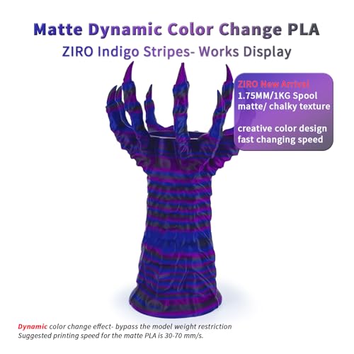 ZIRO Dynamic Color Change PLA, for 3D Printing, 1KG Spool, Indigo Stripes - color: Indigo Stripes (Matte)