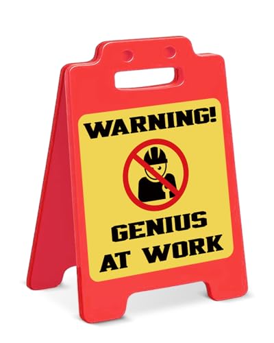 Funny Office Desk Decor Sign Warning Genius at Work Desk Sign Cubicle Decorations Humor Office Gift for Coworker Colleague Boss - color: Color-J