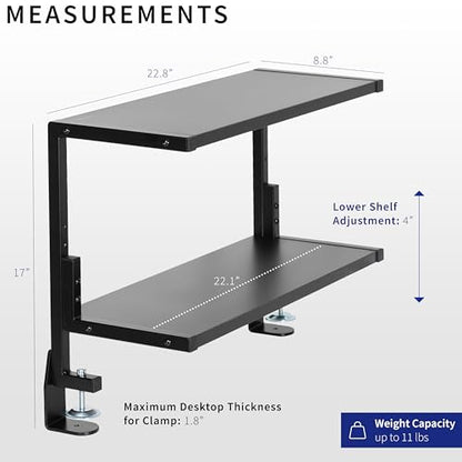 VIVO Black Clamp-on 24 inch 2-Tier Desk Shelf, STAND-SHELF24C - color: Black, size: 24 inch