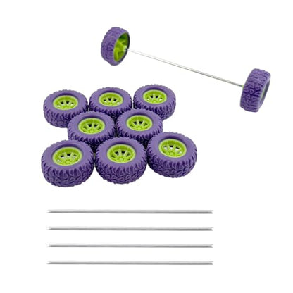 10PCS Toy Wheel Model Car Rubber Tire Wheel with 5PCS Shaft Round Rod Axles for RC Car Truck Robot DIY Model Building Parts (2x29mm Purple) - style: 2x29mm Purple
