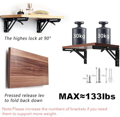 Folding Shelf Brackets - 8 inch 2 Pcs Heavy Duty Metal Collapsible Shelf Bracket, DIY Wall Mounted Foldable Shelf Bracket, Space Saving for Bench Table - size: 8 Inch- 2 Packs