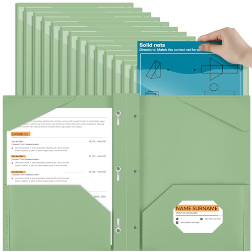 Henoyso 36 Pcs Plastic Folder with Clear Front Pocket, Sage Green - color: Sage Green