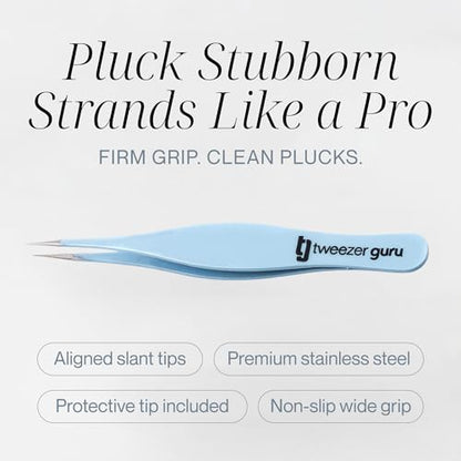Tweezer Guru Ingrown Hair Tweezers - Pointed Precision Tweezers for Eyebrows & Ingrown Hair Removal - Blackhead and Splinter Tweezer with Sharp Needle Nose Point (Blue) - color: Blue, size: 1 Count