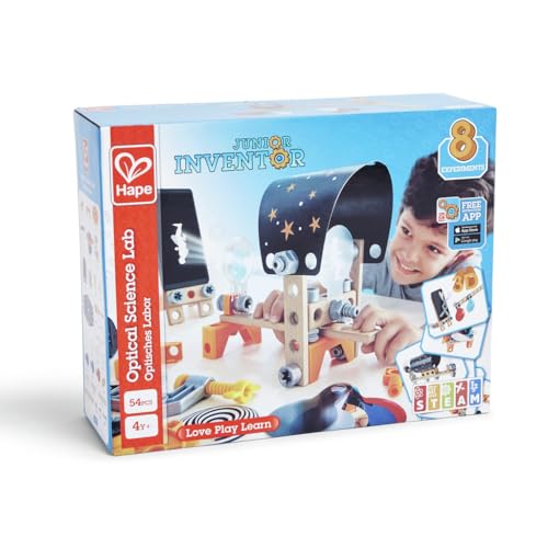 Hape Junior Inventor Optical Science Lab | 53 Piece STEAM Wooden Playset, Experiments & Reactions Science Kit for Kids 4+ Years (E3034A)