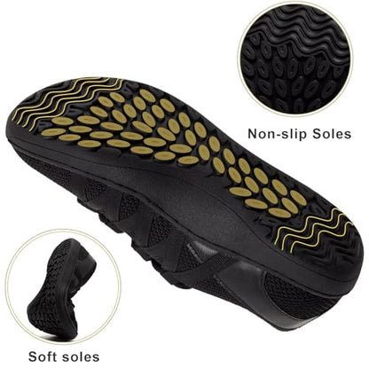 Linenghs Womens Barefoot Shoes Wide Width Toe Box Zero Drop Sneakers - color: A All Black, size: 7 Wide