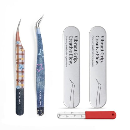 Craft Tweezers, Precision Art Tweezer for Sewing with Box 2 Pcs - color: Brown, Blue