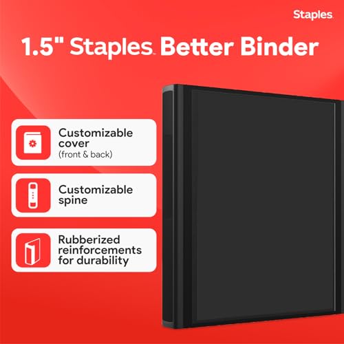 Staples Heavy-Duty 1.5-Inch D-Ring Binder, Black, 400 Sheets - color: Black, size: 1.5-Inch
