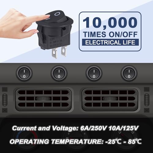 VEXUNGA Round Rocker Switch 2 Pin Circle Switches Square On Off 6A 250V 10A 125V AC Black Round Toggle Switch Square for Car Marine Boat (Pack of 5pcs) - style: 5Pcs 2 Pin ON/OFF - Black