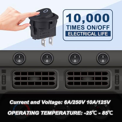 VEXUNGA Round Rocker Switch 2 Pin Circle Switches Square On Off 6A 250V 10A 125V AC Black Round Toggle Switch Square for Car Marine Boat (Pack of 5pcs) - style: 5Pcs 2 Pin ON/OFF - Black