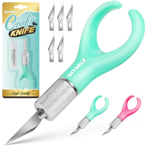 DIYSELF Precision Craft Knife, Fingertip Exacto Knife, 5 Extra #11 Blades - color: Green