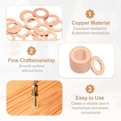 PATIKIL 35PCS M12 Copper Washers, M12x20x1mm Copper Crush Washer Metric Flat Washers Sealing Washers Assortment Kit Oil Drain Plug Gasket Ring for Automotive Battery Vehicles Screws Bolt - size: M12x20x1mm