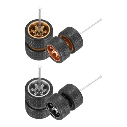 MECCANIXITY 4 Set 1/64 Wheels and Tires Set, Real Riders Rims Includes Axles for RC Diecast Car DIY Model, Silver Bronze Gold Black Rims - color: Silver Bronze Gold Black Rims
